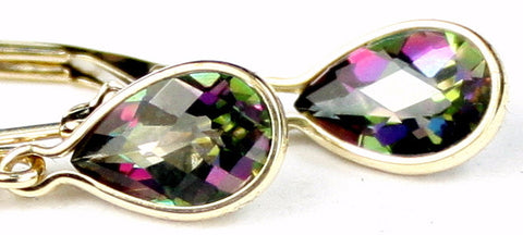 E021, Mystic Fire Topaz, 14KY Gold Leverback Earrings