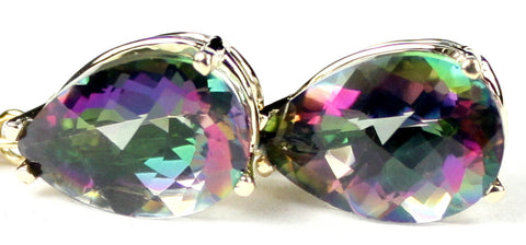 E327, Teardrop Mystic Fire Topaz, 14KY Gold Leverback Earrings