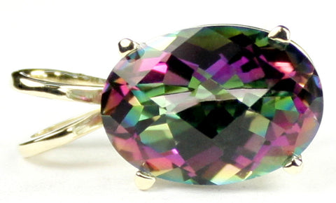 P006, 7ct Mystic Fire Topaz, 14KY Gold Pendant