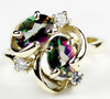 R016, 2cts Mystic Fire Topaz set in a Gold Ring with 3 cz accents