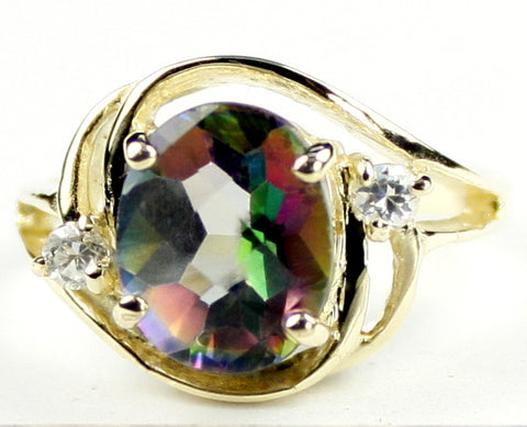 R021, 3.3ct Mystic Fire Topaz set in a Gold Ring with 2 cz accents
