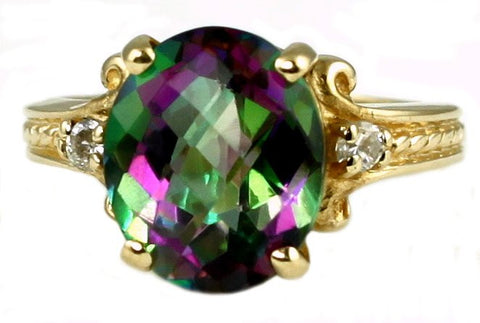 R136, 4.5ct Mystic Fire Topaz set in a Gold Ring with CZ accents