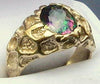 R168, 3.3ct Mystic Fire Topaz set in a Gold Nugget Style Men's Ring