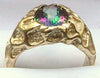 R168, 3.3ct Mystic Fire Topaz set in a Gold Nugget Style Men's Ring