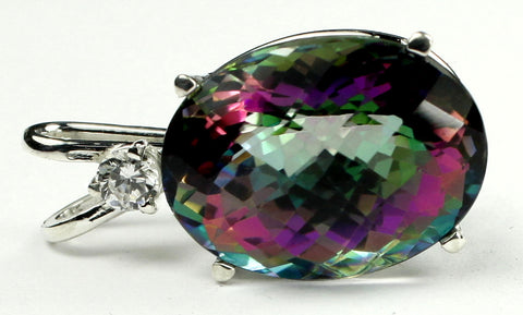 SP085, 15 ct Mystic Fire Topaz, 925 Sterling Silver Pendant w/ 15pt CZ Accent