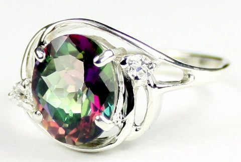 SR021, 3.3ct Mystic Fire Topaz set in a Sterling SIlver Ring w/ 2 CZ Accents