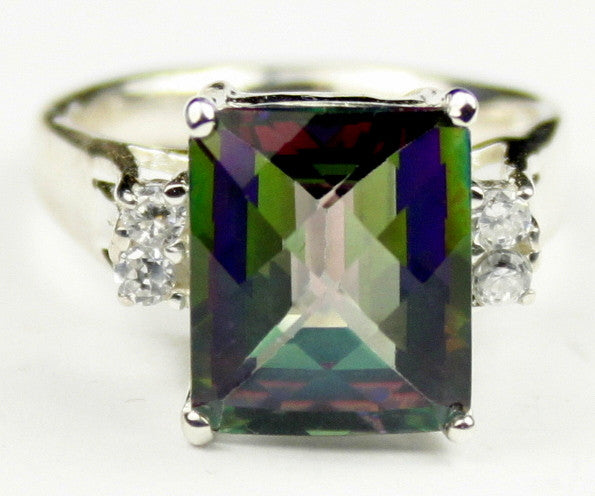 SR183, 1.5ct Mystic Fire Topaz set in a Sterling SIlver Ring w/ 4 CZ Accents