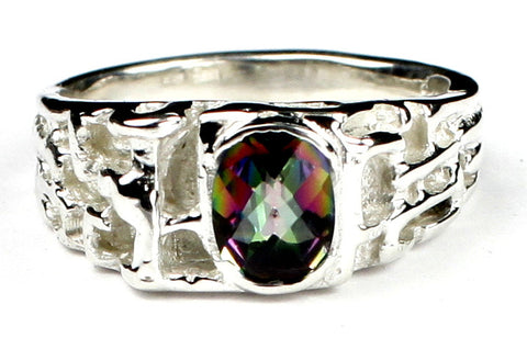 SR197, 1.5ct Mystic Fire Topaz set in a Sterling SIlver Men's Nugget Style Ring