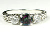SR254, 1ct round Mystic Fire Topaz set in a Sterling SIlver Engagement Ring w/ 2 4mm CZ Accents