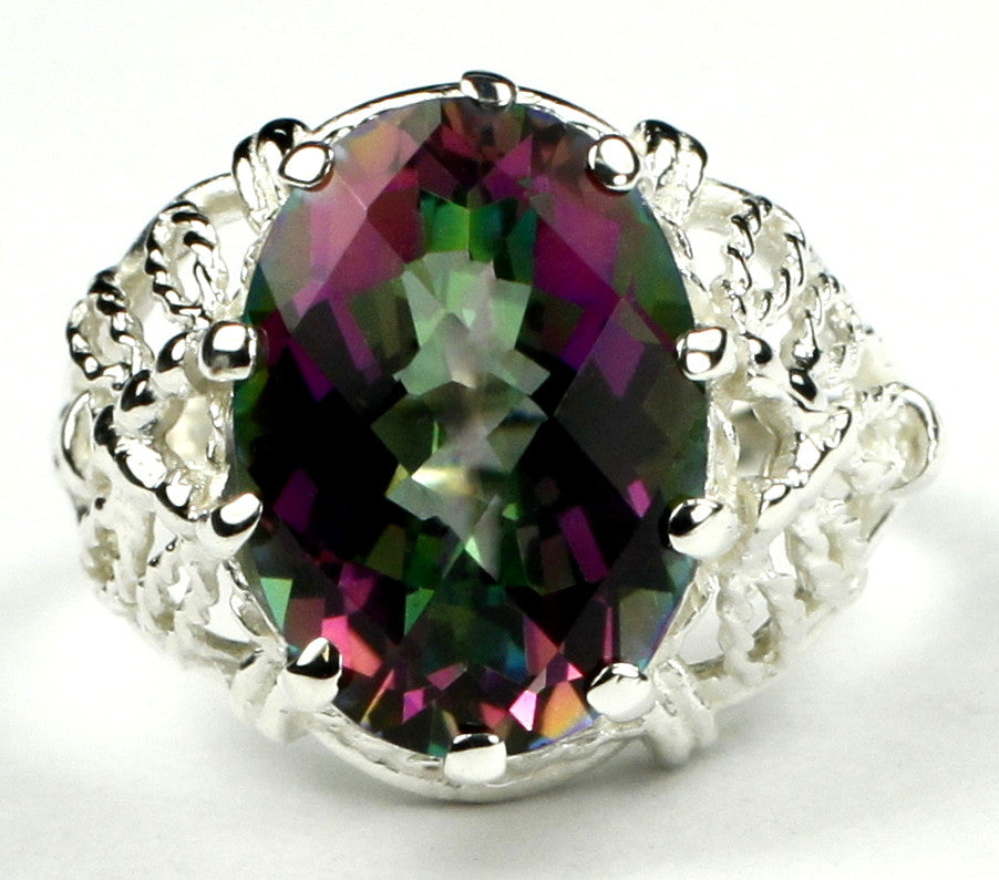 SR260, 7 ct Mystic Fire Topaz set in a Sterling SIlver Filigree Ring